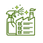 Outline icon of a beaker with a sprouting plant and a checklist, symbolizing eco-friendly science or green lab practices.