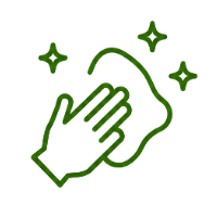 2 2 | Spiffy Clean - Commercial & Office Cleaning Services | Spiffy Clean - Commercial & Office Cleaning Services Green line drawing of a hand wiping a surface with a cloth, surrounded by sparkles to indicate cleanliness.