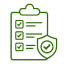Green clipboard with a to-do list showing three checked items on a mint-green background.