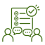 Illustration of a checklist on a page with a green checkmark and chat bubbles indicating feedback or discussion.