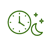 5 | Spiffy Clean - Commercial & Office Cleaning Services | Spiffy Clean - Commercial & Office Cleaning Services Green clock beside a crescent moon and stars, symbolizing night or bedtime.
